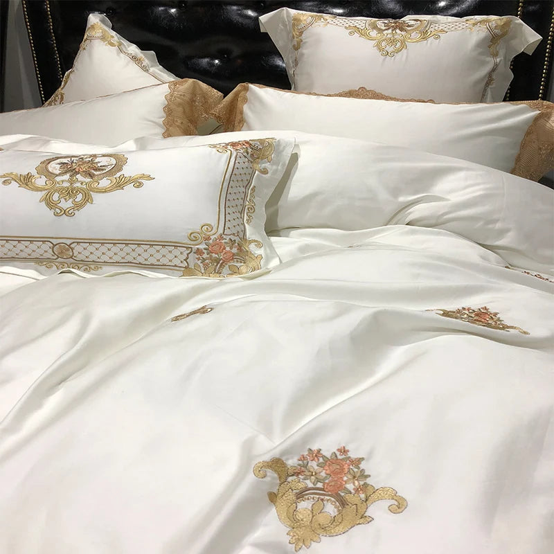 Golden Embroidery Luxury Royal Lace Bedding Set | 3CARATS
