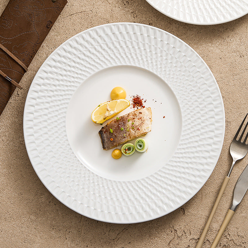 Luxe Minimalist Woven-Texture Ceramic Dinner Plate