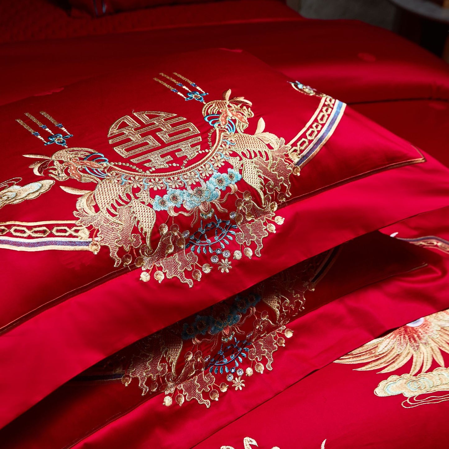 Luxury Embroidery Dragon&Phoenix Wedding Duvet Cover Set | 3CARATS