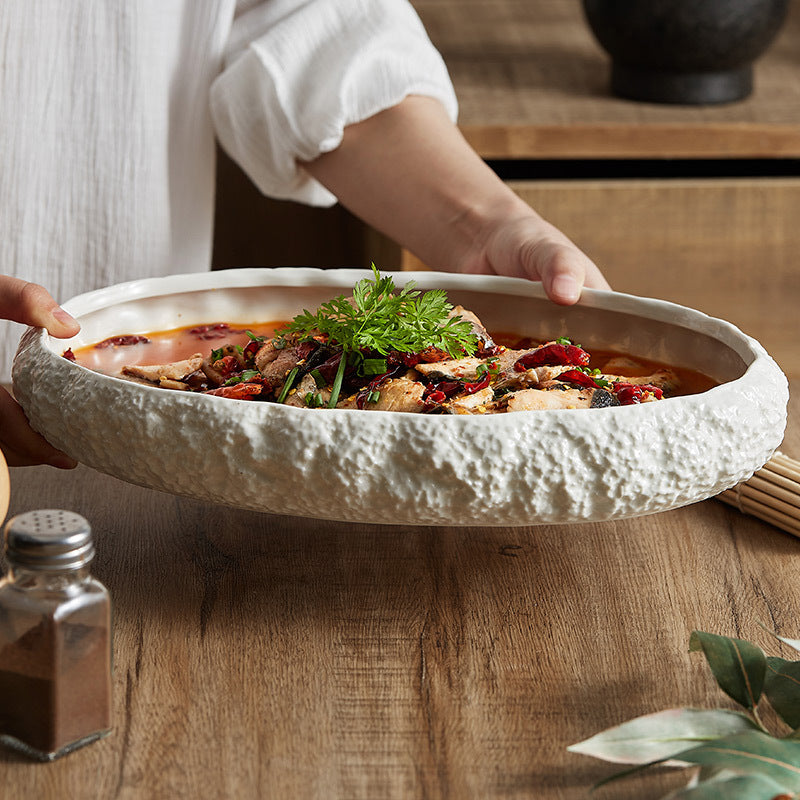 Luxury Rock-Pattern Large Ceramic Fish Platter | 3CARATS