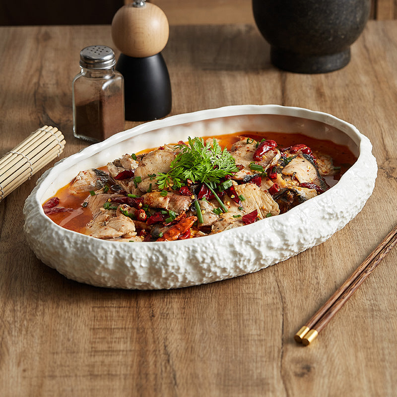 Luxury Rock-Pattern Large Ceramic Fish Platter | 3CARATS
