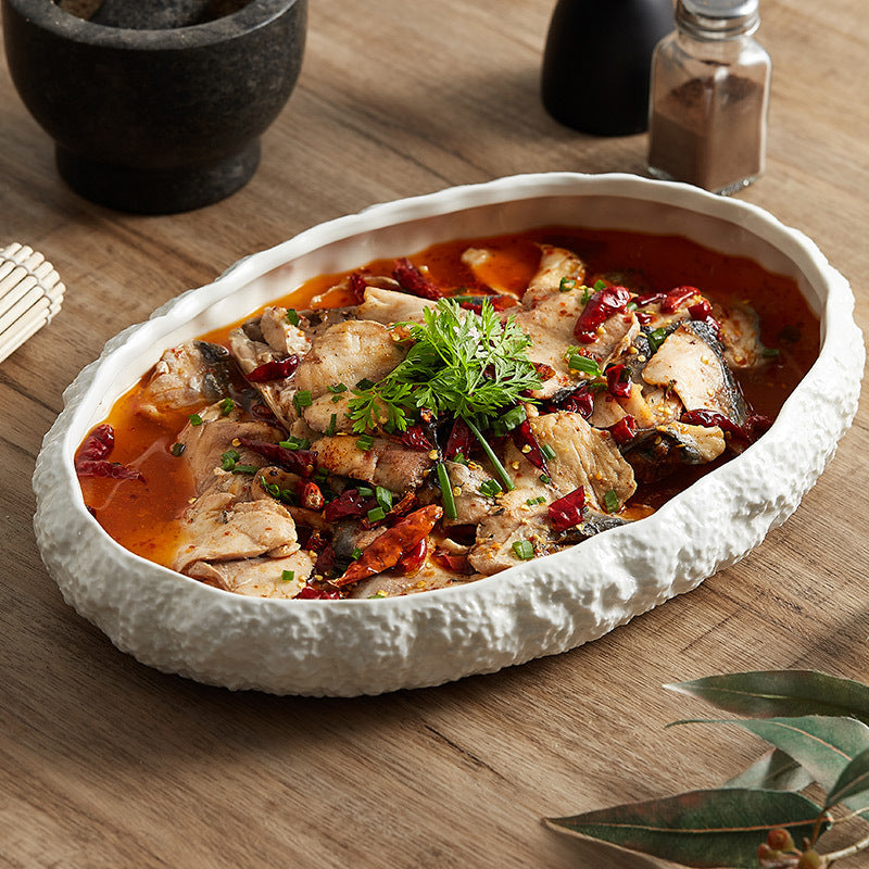 Luxury Rock-Pattern Large Ceramic Fish Platter | 3CARATS