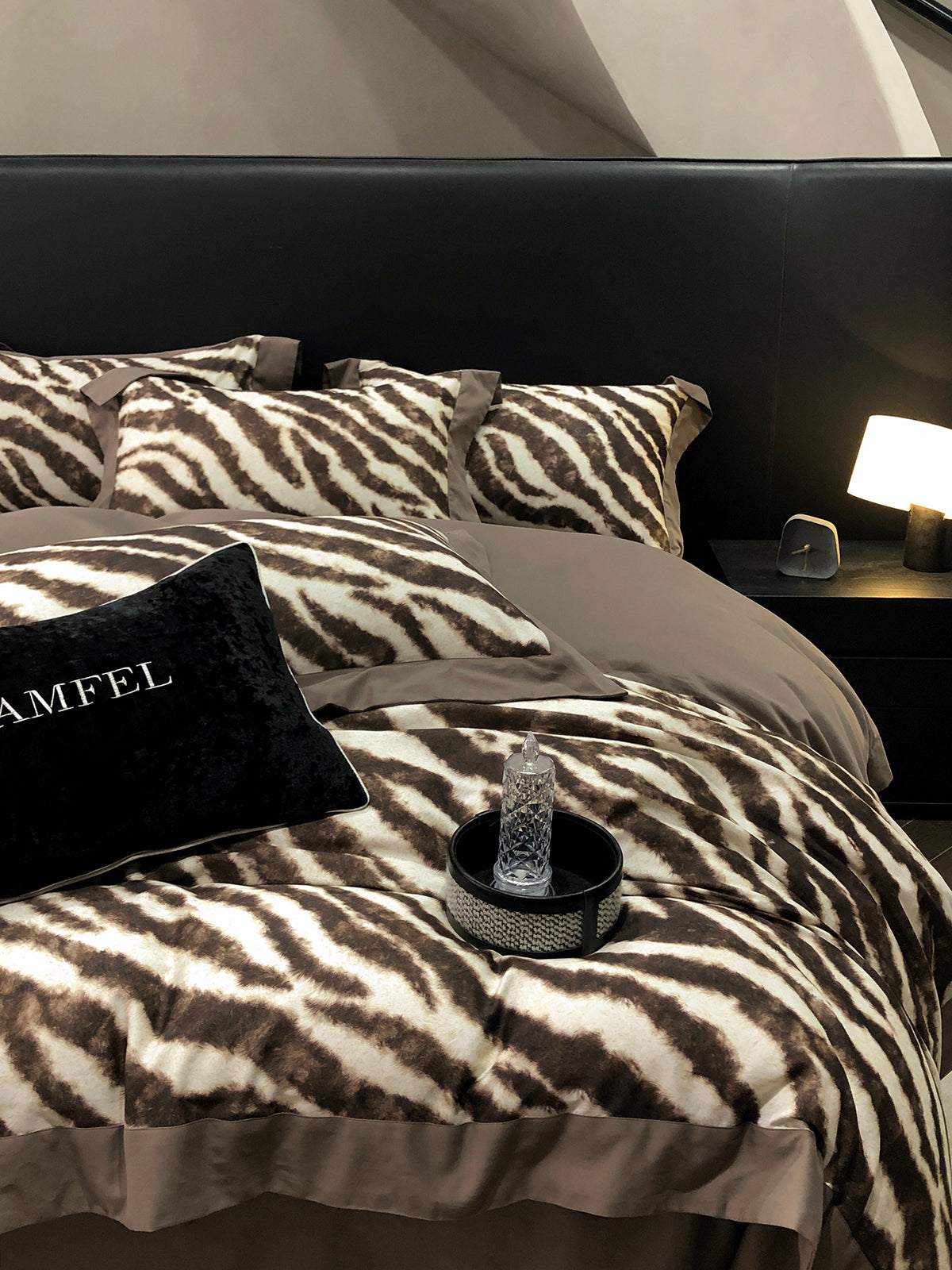 Luxury Zebra Print 120S Long-Staple Cotton Bedding Set | 3CARATS
