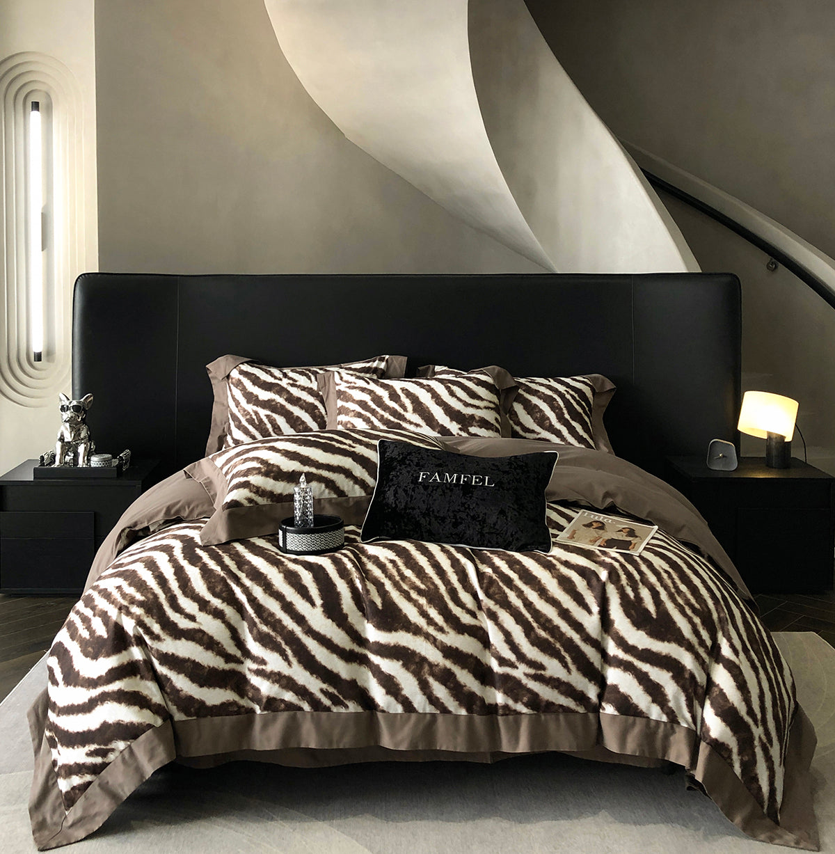 Luxury Zebra Print 120S Long-Staple Cotton Bedding Set | 3CARATS
