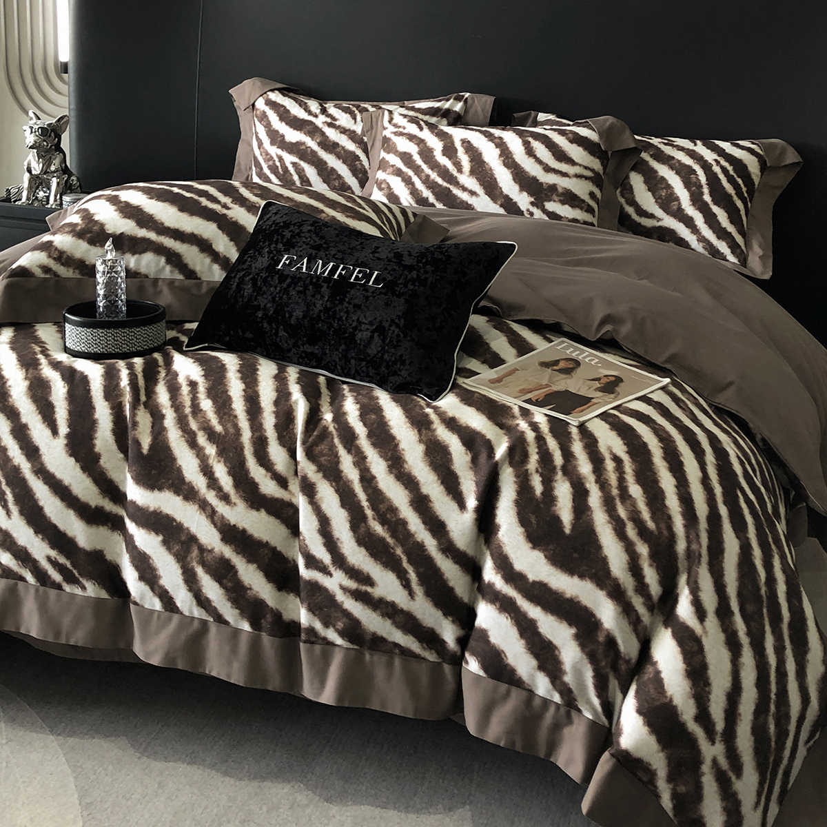 Luxury Zebra Print 120S Long-Staple Cotton Bedding Set | 3CARATS