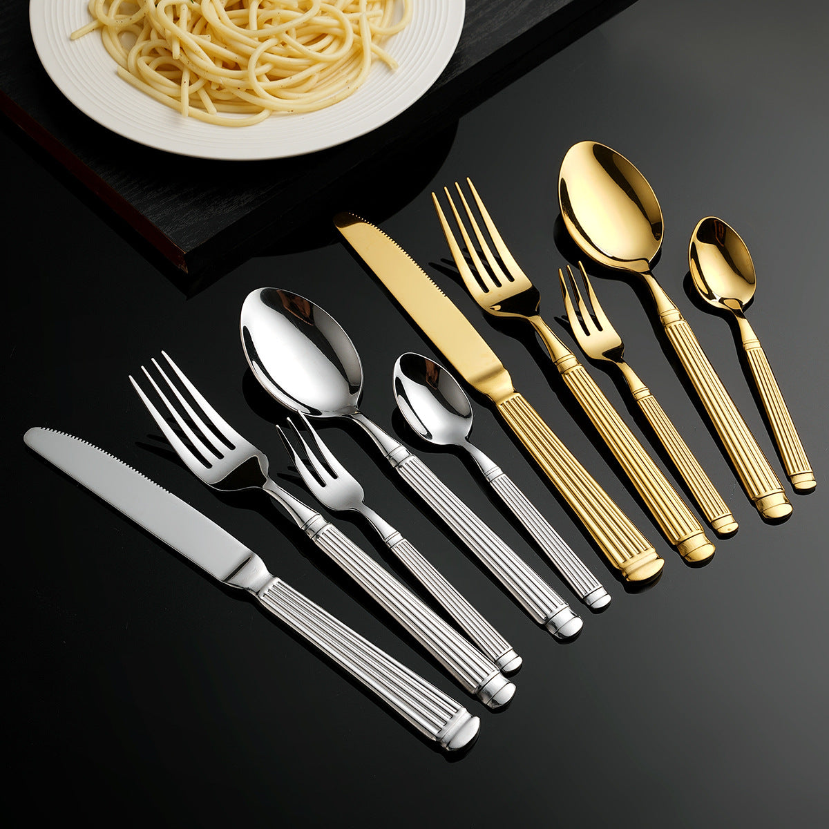 Aurelia Luxury Column Gold-Plated Dining Cutlery | 3CARATS
