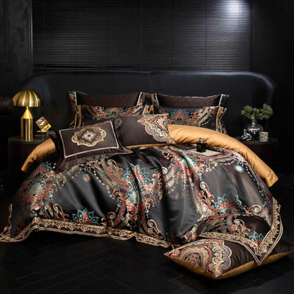 Black Exquisite jacquard Silk Satin Cotton Bedding Set | 3CARATS