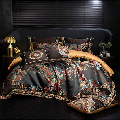 Black Exquisite jacquard Silk Satin Cotton Bedding Set | 3CARATS