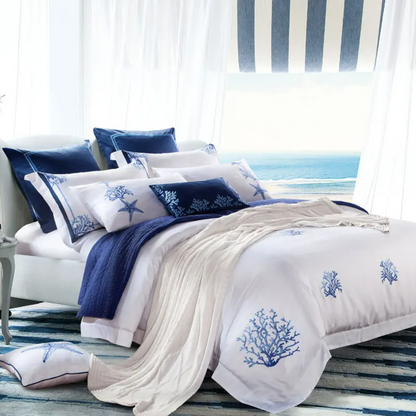 Blue Egyptian Cotton Embroidered Tribute Silk Bedding Set | 3CARATS