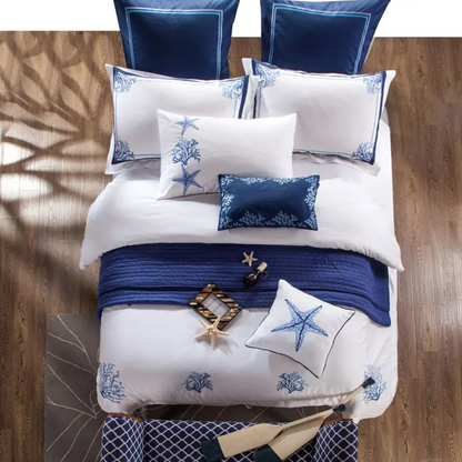 Blue Egyptian Cotton Embroidered Tribute Silk Bedding Set | 3CARATS