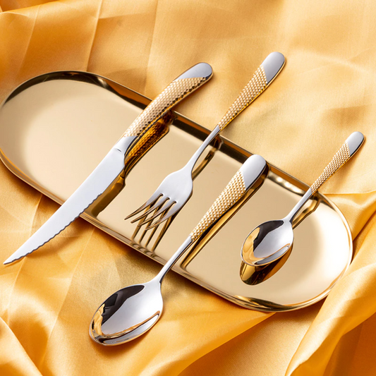Diagonal Textured Stainless Steel Cutlery Set | 3CARATS