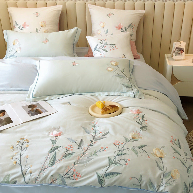 Elegant Floral Embroidered Cotton Bedding Set | 3CARATS