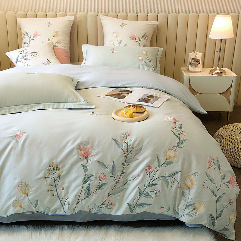 Elegant Floral Embroidered Cotton Bedding Set | 3CARATS