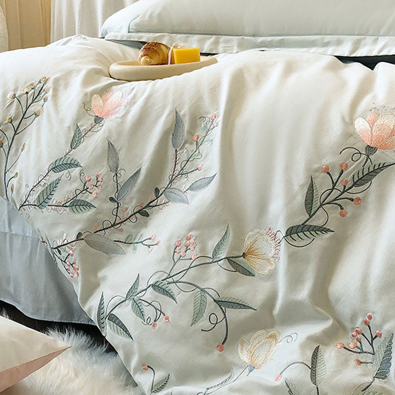 Elegant Floral Embroidered Cotton Bedding Set | 3CARATS