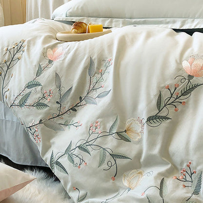 Elegant Floral Embroidered Cotton Bedding Set | 3CARATS