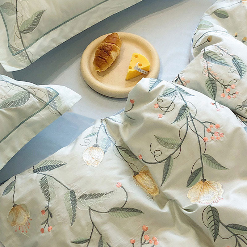 Elegant Floral Embroidered Cotton Bedding Set | 3CARATS