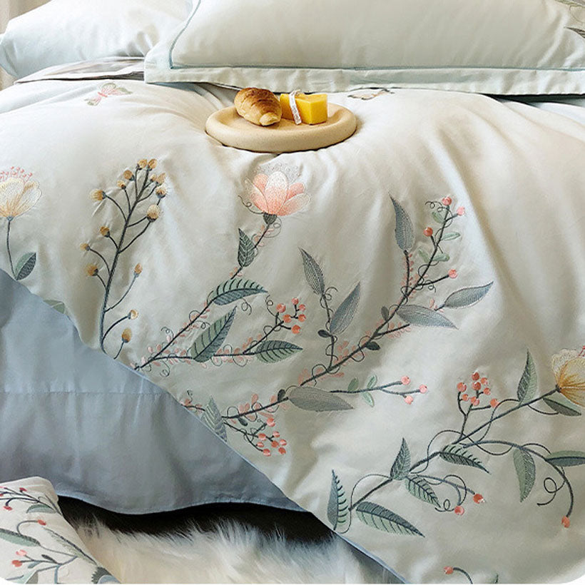 Elegant Floral Embroidered Cotton Bedding Set | 3CARATS