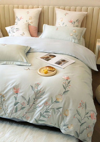 Elegant Floral Embroidered Cotton Bedding Set | 3CARATS