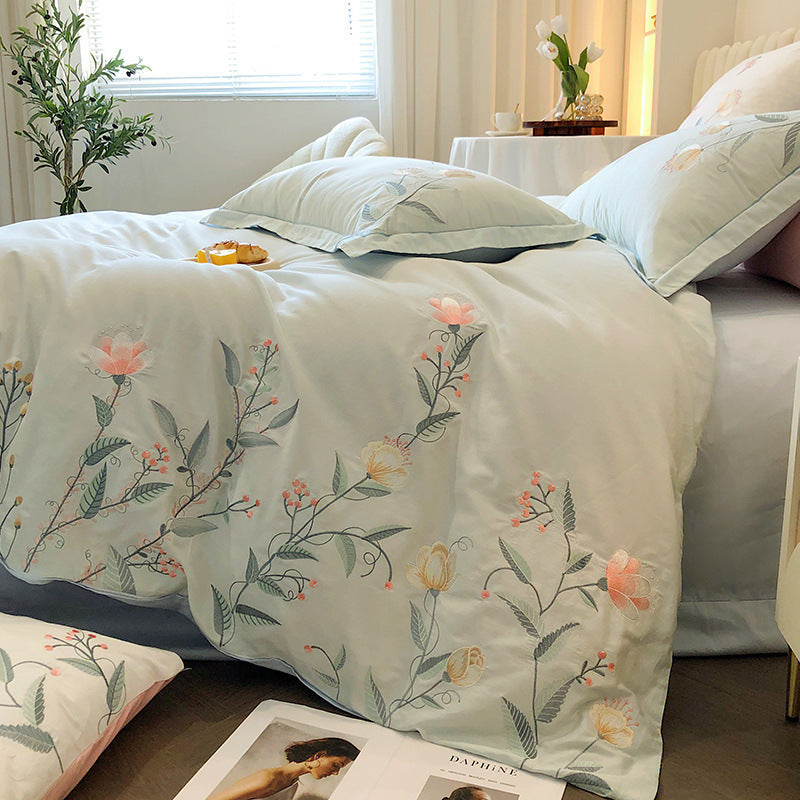 Elegant Floral Embroidered Cotton Bedding Set | 3CARATS