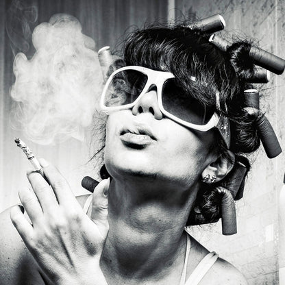 Girl Sitting On Toilet Smoking and Drinking Canvas Wall Art | 3CARATS