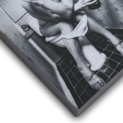Girl Sitting On Toilet Smoking and Drinking Canvas Wall Art | 3CARATS
