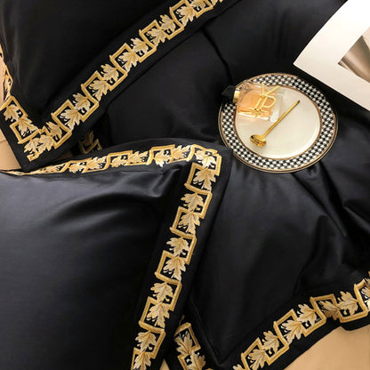 Gold Embroidery Egyptian Cotton Duvet Cover | 3CARATS
