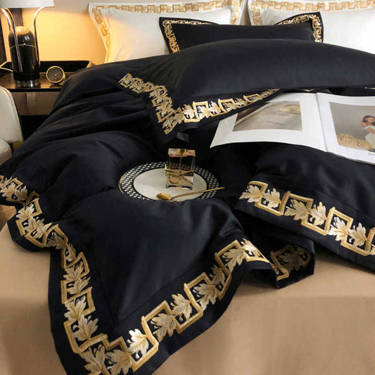 Gold Embroidery Egyptian Cotton Duvet Cover | 3CARATS