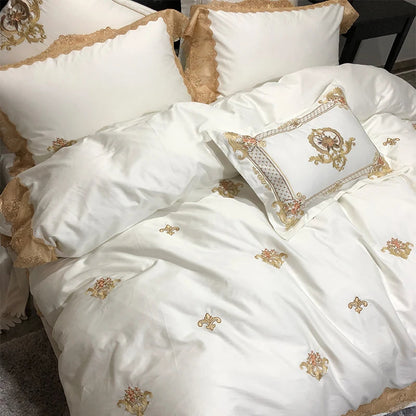 Golden Embroidery Luxury Royal Lace Bedding Set | 3CARATS