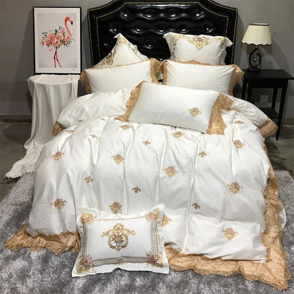 Golden Embroidery Luxury Royal Lace Bedding Set | 3CARATS