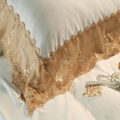 Golden Embroidery Luxury Royal Lace Bedding Set | 3CARATS