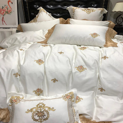 Golden Embroidery Luxury Royal Lace Bedding Set | 3CARATS