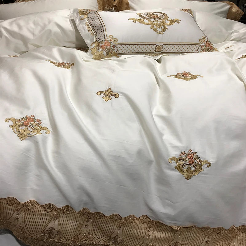 Golden Embroidery Luxury Royal Lace Bedding Set | 3CARATS