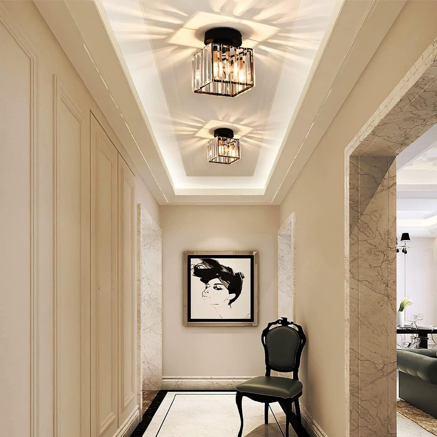 Hallway Crystal Flush Mount Ceiling Light | 3CARATS
