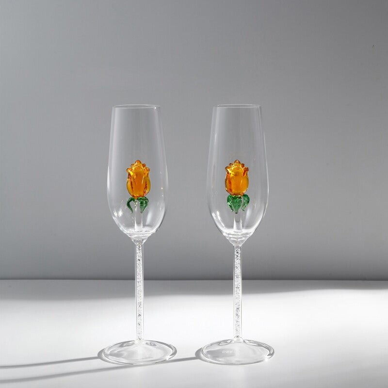 Handcrafted Rose Champagne Glass Set of 2 | 3CARATS