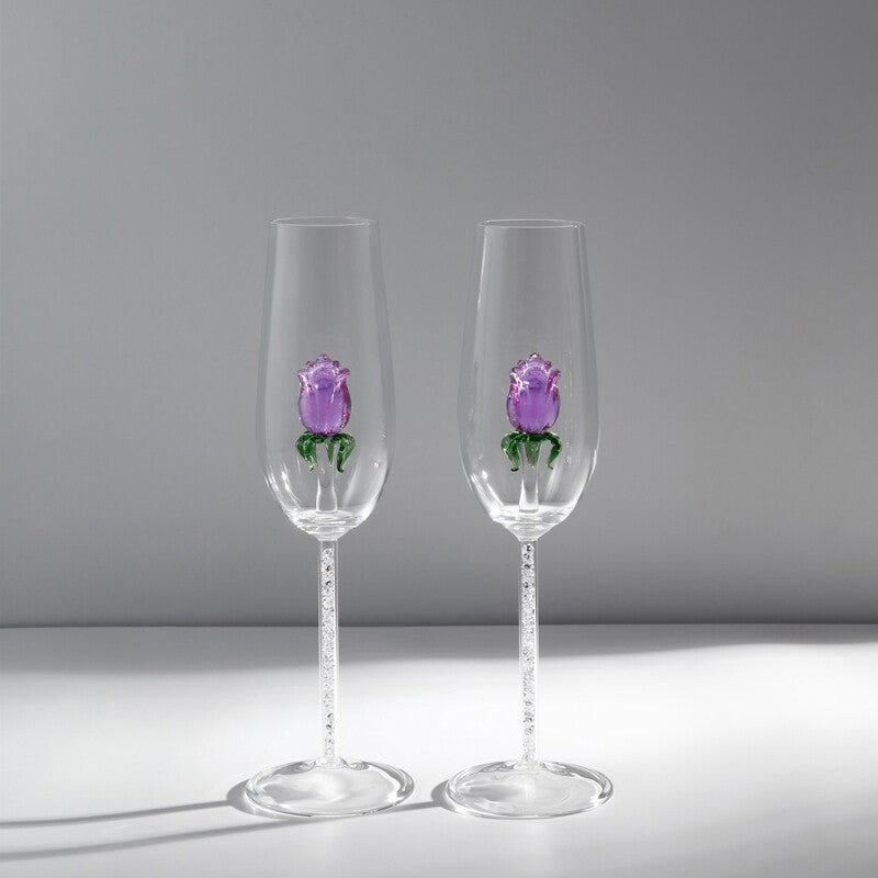 Handcrafted Rose Champagne Glass Set of 2 | 3CARATS