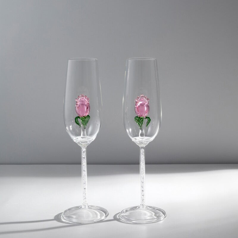 Handcrafted Rose Champagne Glass Set of 2 | 3CARATS