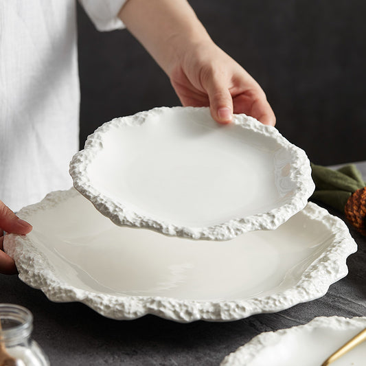 Irregular Stone Textured Ruffled Ceramic Plate | 3CARATS