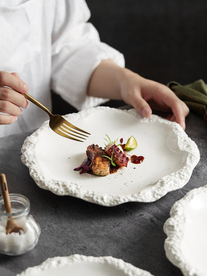 Irregular Stone Textured Ruffled Ceramic Plate | 3CARATS