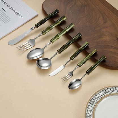 Japanese Bamboo Style Stainless Steel Cutlery Set | 3CARATS