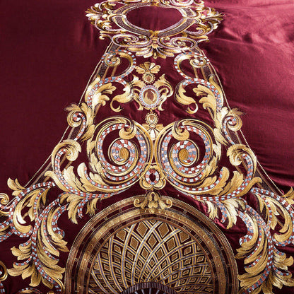 Lezkira Burgundy Red Embroidery Luxury Egyptian Cotton Duvet Cover | 3CARATS