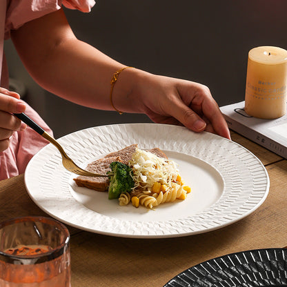 Luxe Minimalist Woven-Texture Ceramic Dinner Plate