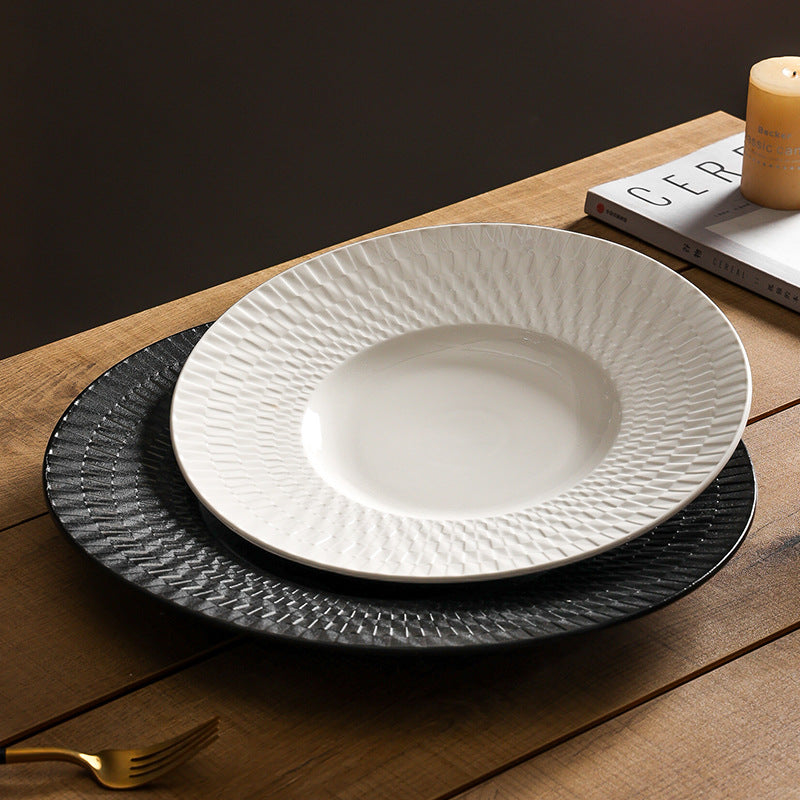 Luxe Minimalist Woven-Texture Ceramic Dinner Plate