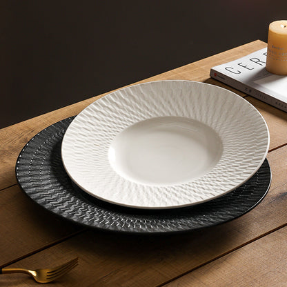 Luxe Minimalist Woven-Texture Ceramic Dinner Plate