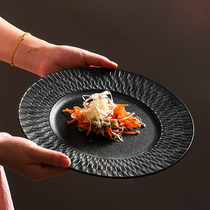 Luxe Minimalist Woven-Texture Ceramic Dinner Plate