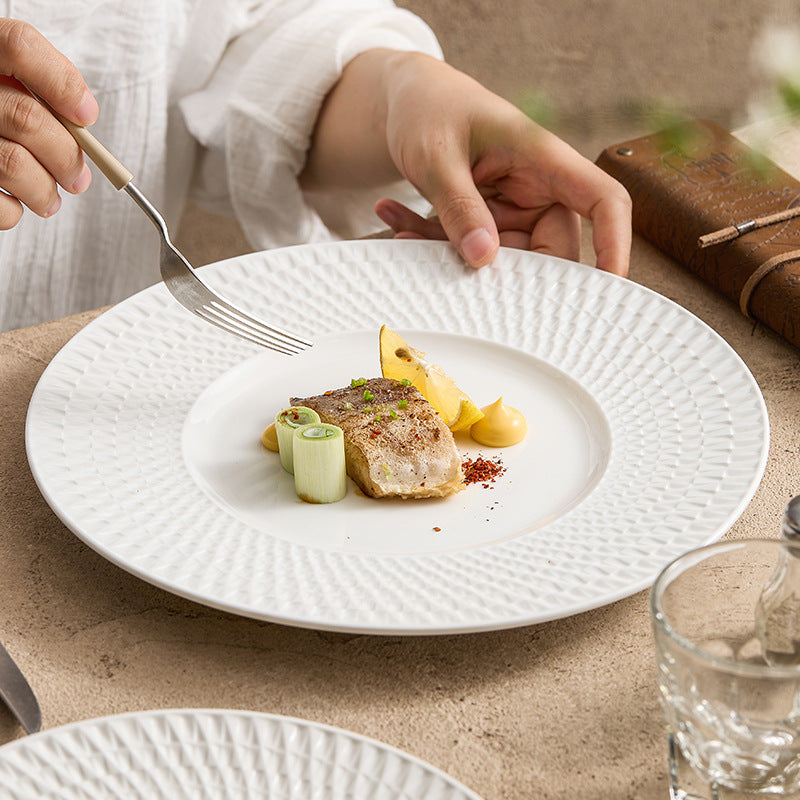 Luxe Minimalist Woven-Texture Ceramic Dinner Plate