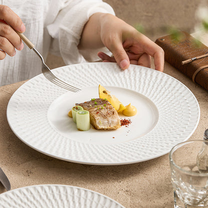Luxe Minimalist Woven-Texture Ceramic Dinner Plate