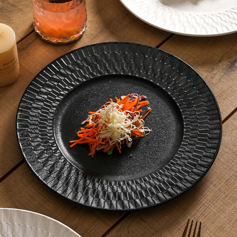 Luxe Minimalist Woven-Texture Ceramic Dinner Plate