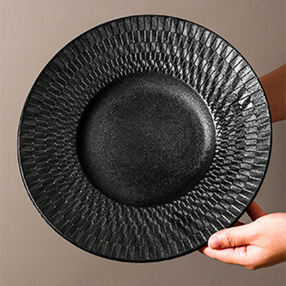 Luxe Minimalist Woven-Texture Ceramic Dinner Plate