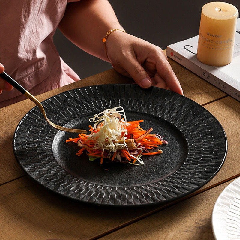 Luxe Minimalist Woven-Texture Ceramic Dinner Plate