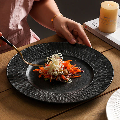 Luxe Minimalist Woven-Texture Ceramic Dinner Plate